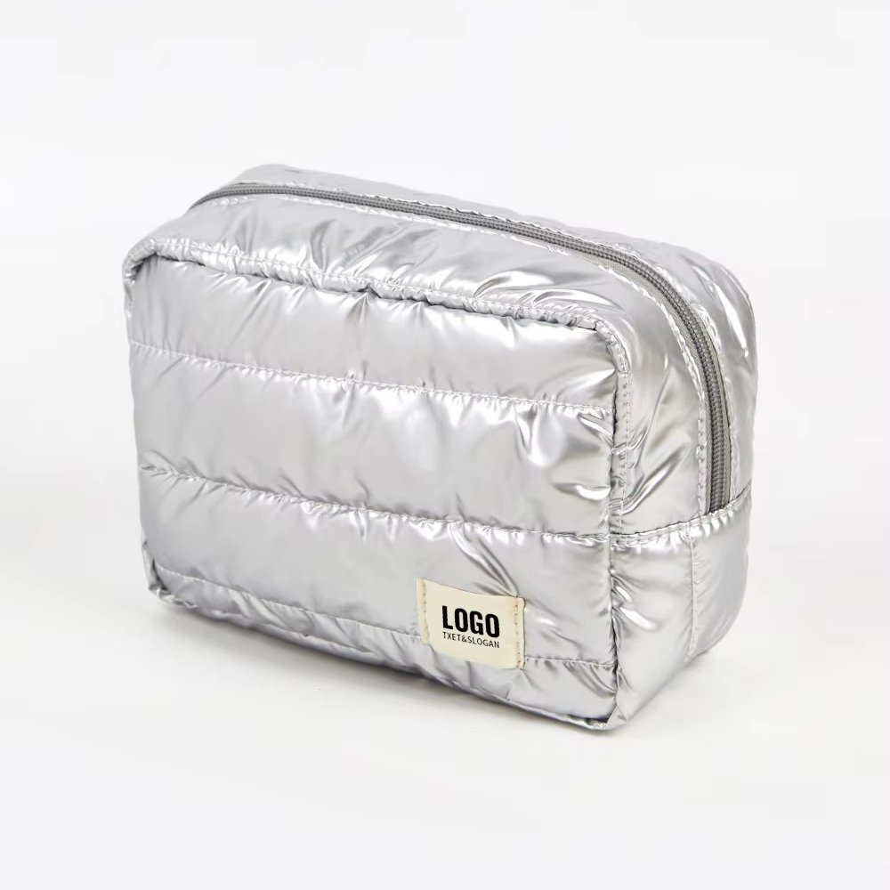 Custom Logo Wholesale Hot Sale Cosmetic Bag Toiletry Pouch Makeup Bag PU Waterproof Resistance Soft Polyester Puffy Make Up Bags