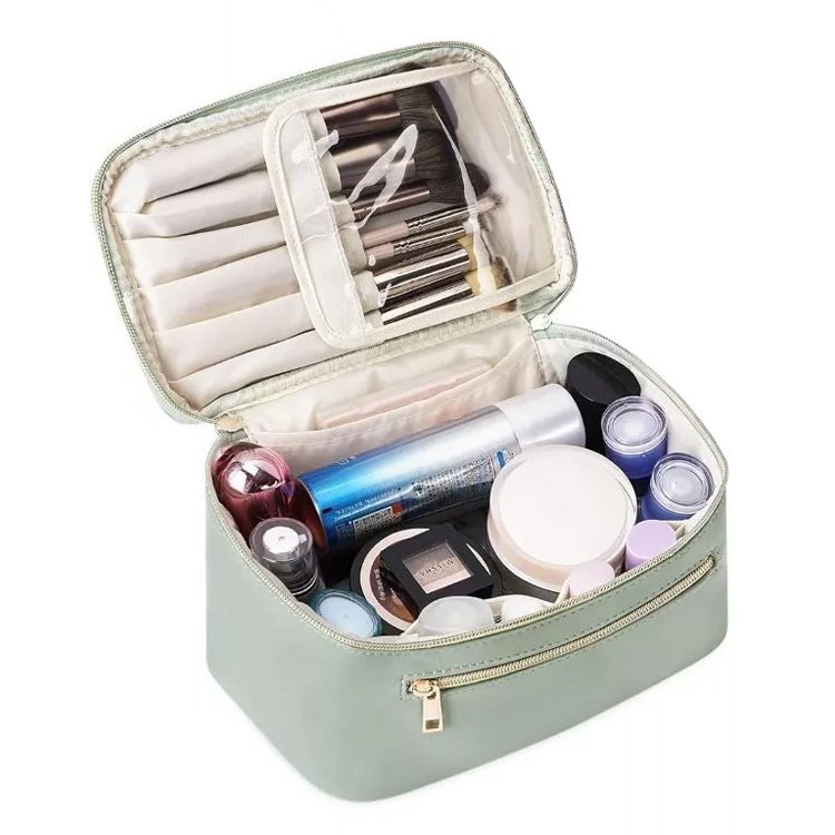 Portable PU Leather Skincare Cosmetic Brush Bag Makeup Storage Organizer