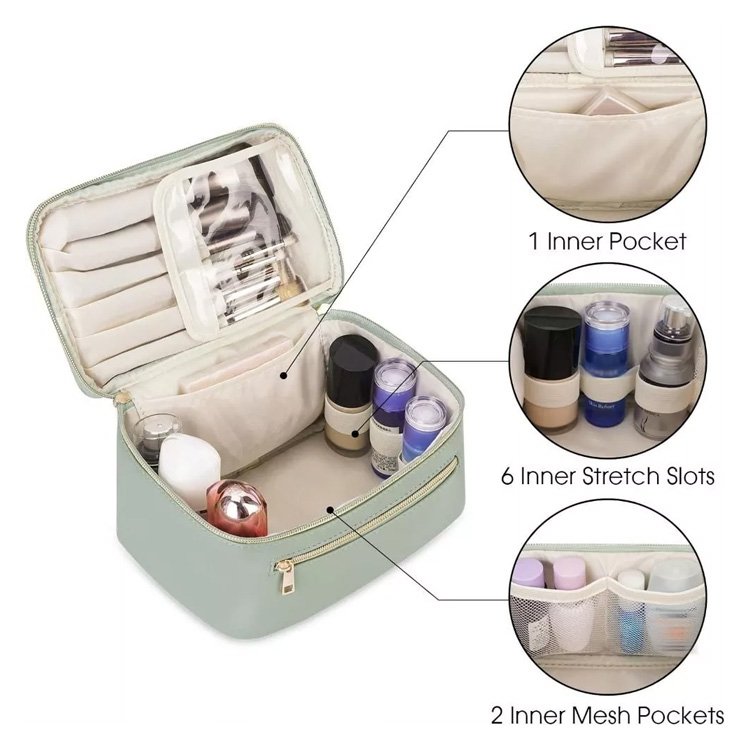 Portable PU Leather Skincare Cosmetic Brush Bag Makeup Storage Organizer