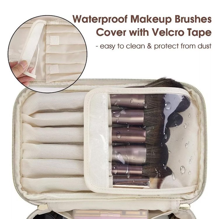 Portable PU Leather Skincare Cosmetic Brush Bag Makeup Storage Organizer