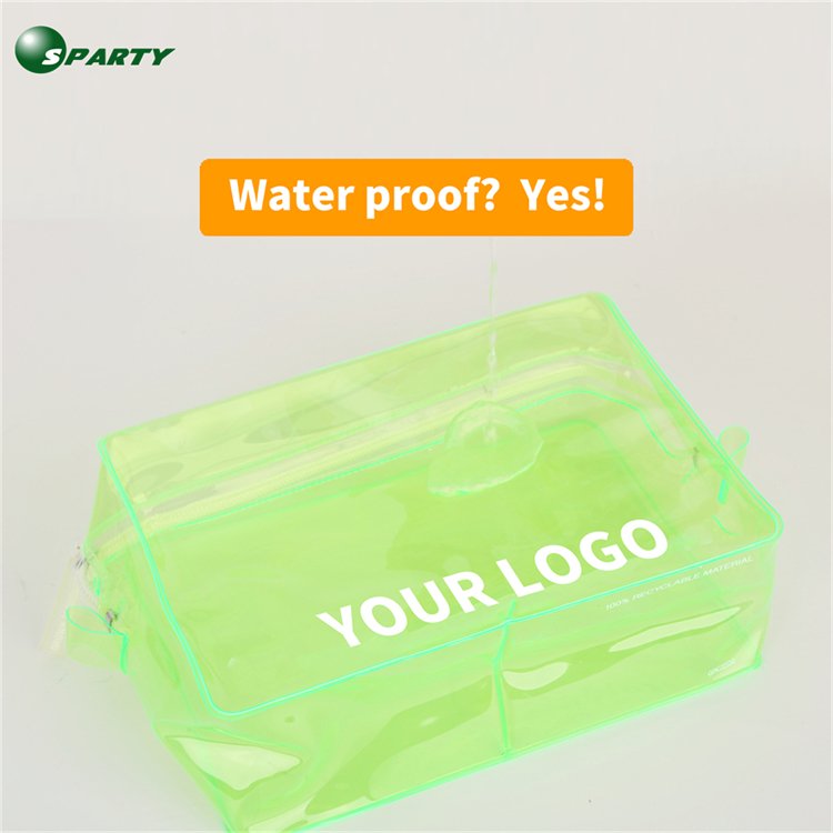 OEM Customize Logo Biodegradable Transparent Travel Zipper Pouch Women Beauty Waterproof Makeup Bags PVC Clear Cosmetic Bag