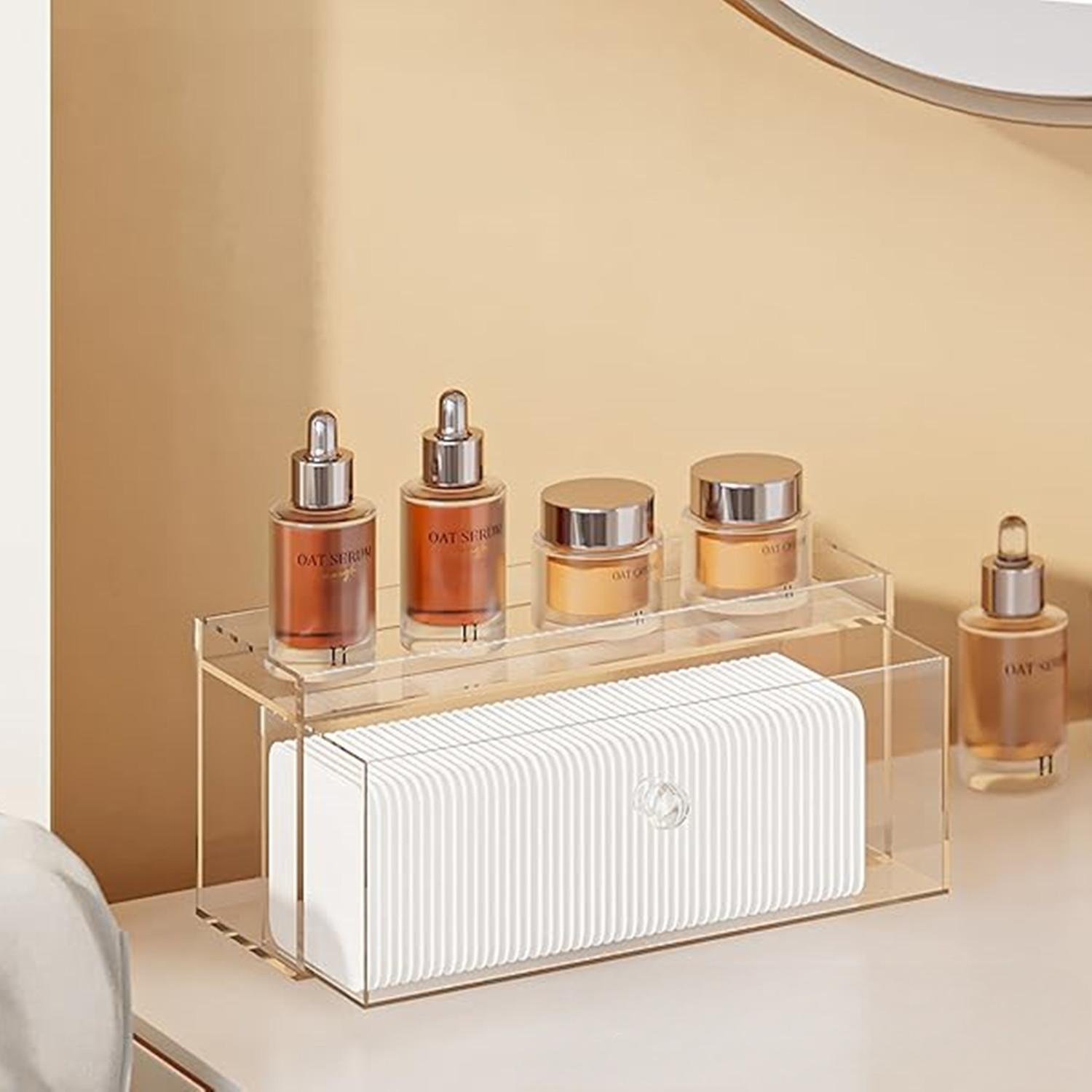 Small Acrylic Cotton Storage Box with Linen Folding Drawer Organ Storage Bedroom Use Magnetic Card Distribution Cosmetic Storage