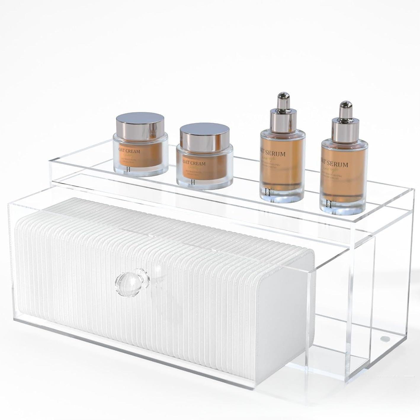Small Acrylic Cotton Storage Box with Linen Folding Drawer Organ Storage Bedroom Use Magnetic Card Distribution Cosmetic Storage