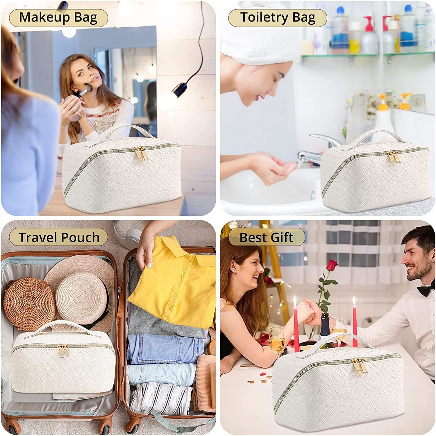 Large Capacity Travel Cosmetic Bag - Makeup Bag,Portable PU Leather Waterproof Cosmetic Bag for Women,Travel Makeup Bag Organize