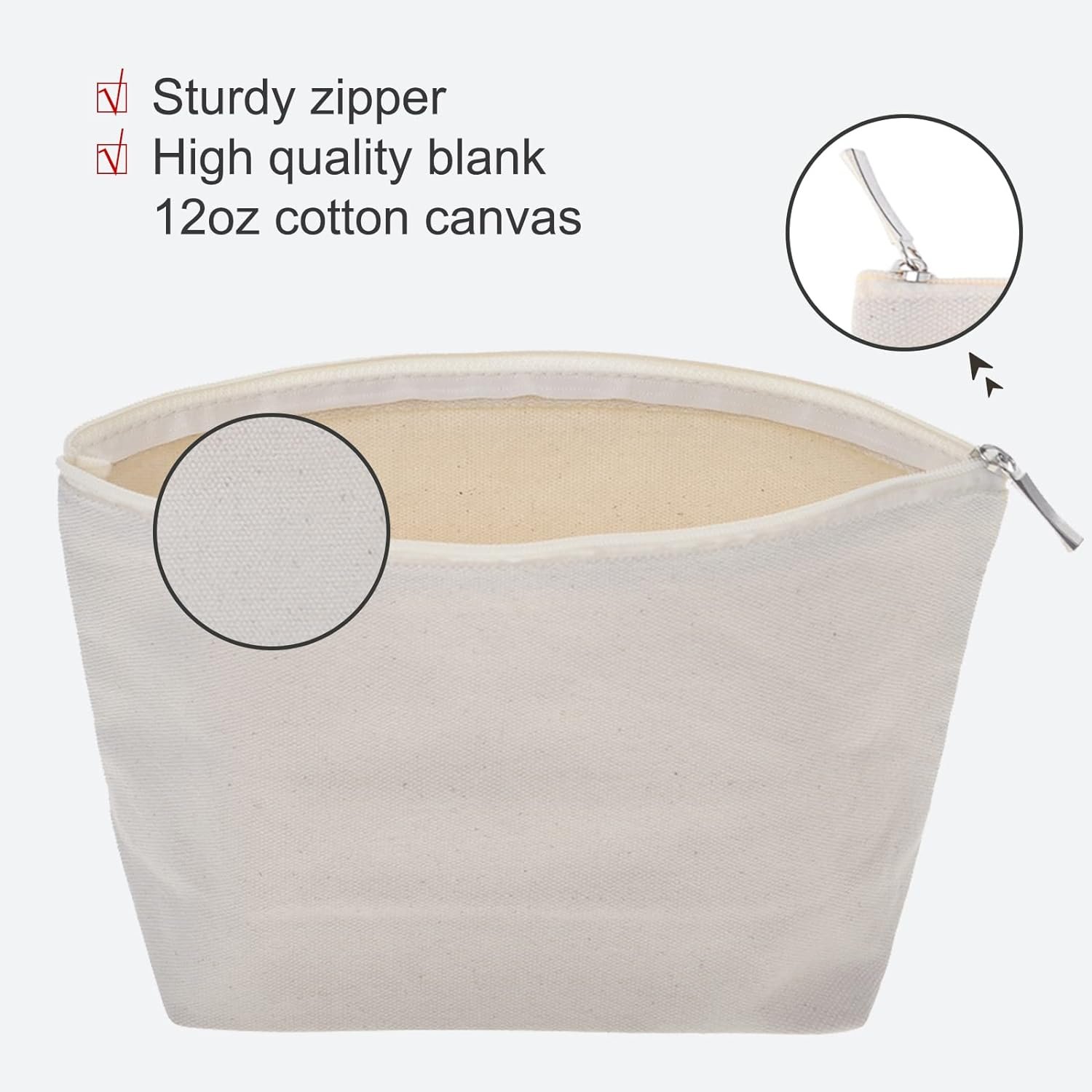 2024 Wholesale Blank Plain Cotton Canvas Cosmetic Bag Customized Travel Cotton Canvas Makeup Bag For Women
