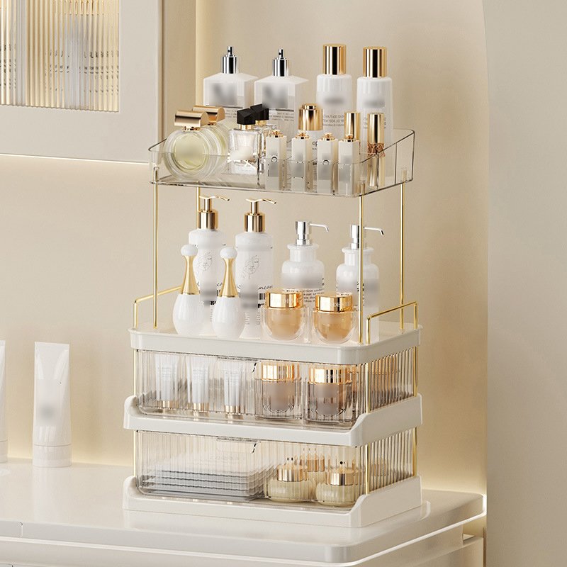 Multifunctional cosmetic storage box desktop double drawer shelf bathroom makeup brush tool organizer