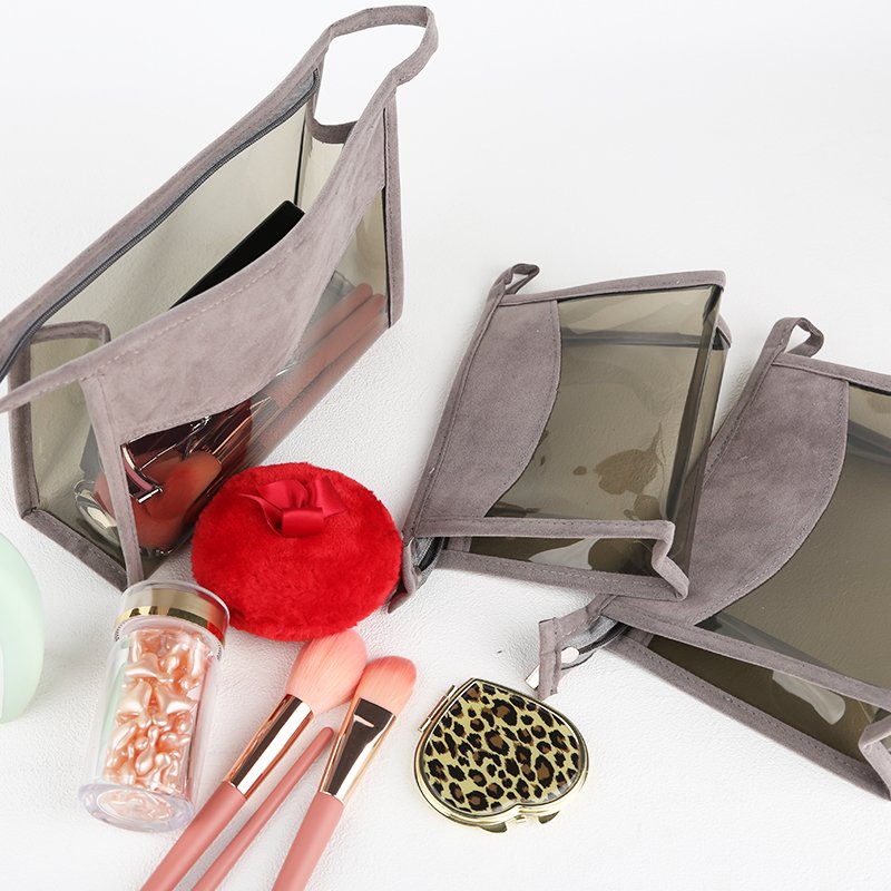 3 Sizes Gray Suede Eva Clear Makeup Pouch Organizer Cosmetic Bag Make Up Bag Travel Toiletry Bag For Women