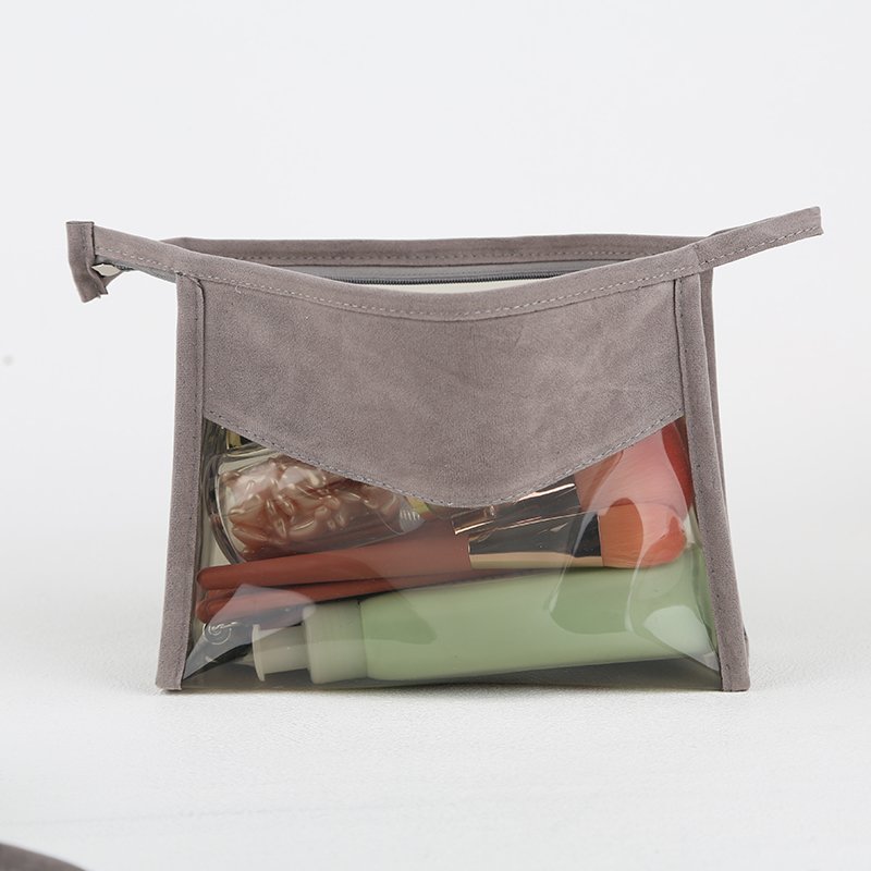 3 Sizes Gray Suede Eva Clear Makeup Pouch Organizer Cosmetic Bag Make Up Bag Travel Toiletry Bag For Women