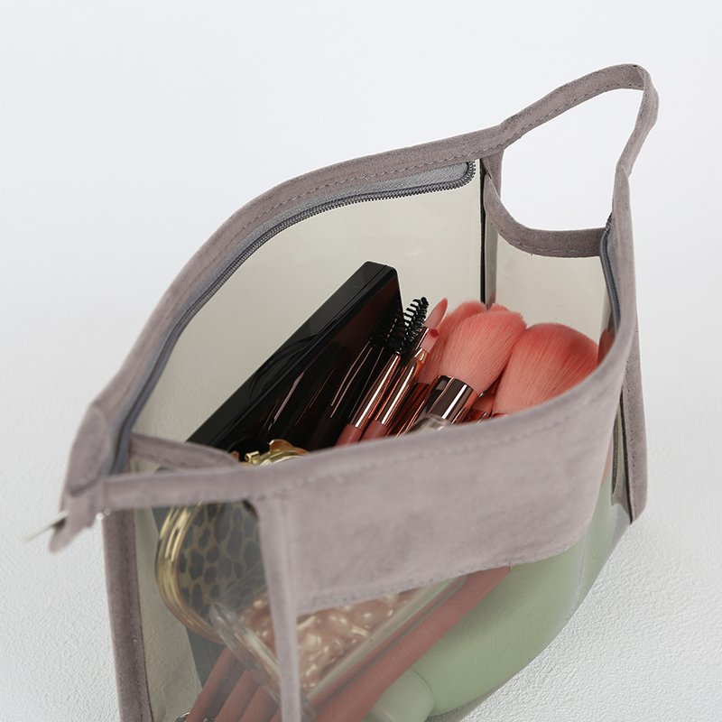 3 Sizes Gray Suede Eva Clear Makeup Pouch Organizer Cosmetic Bag Make Up Bag Travel Toiletry Bag For Women