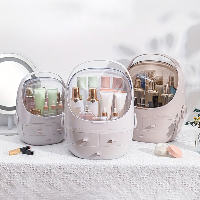 Wholesale Bathroom Bedroom Plastic Cosmetic Storage Boxes Clear Cover Make Up Display Case 2 Drawer Makeup Organizer With Handle
