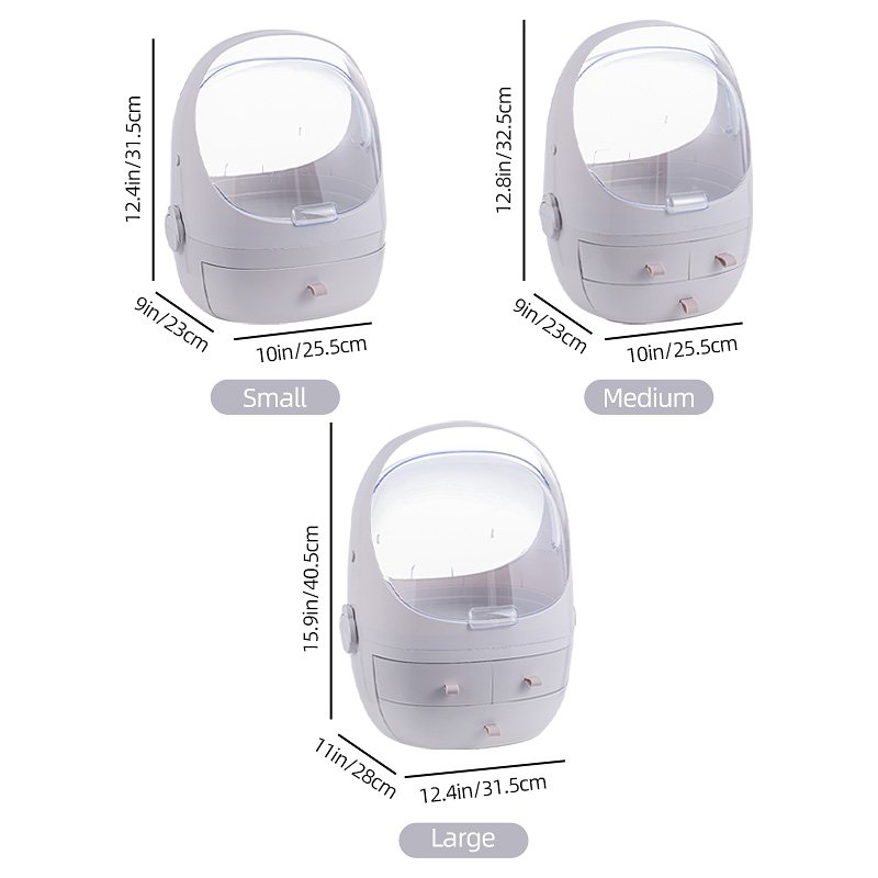 Wholesale Bathroom Bedroom Plastic Cosmetic Storage Boxes Clear Cover Make Up Display Case 2 Drawer Makeup Organizer With Handle