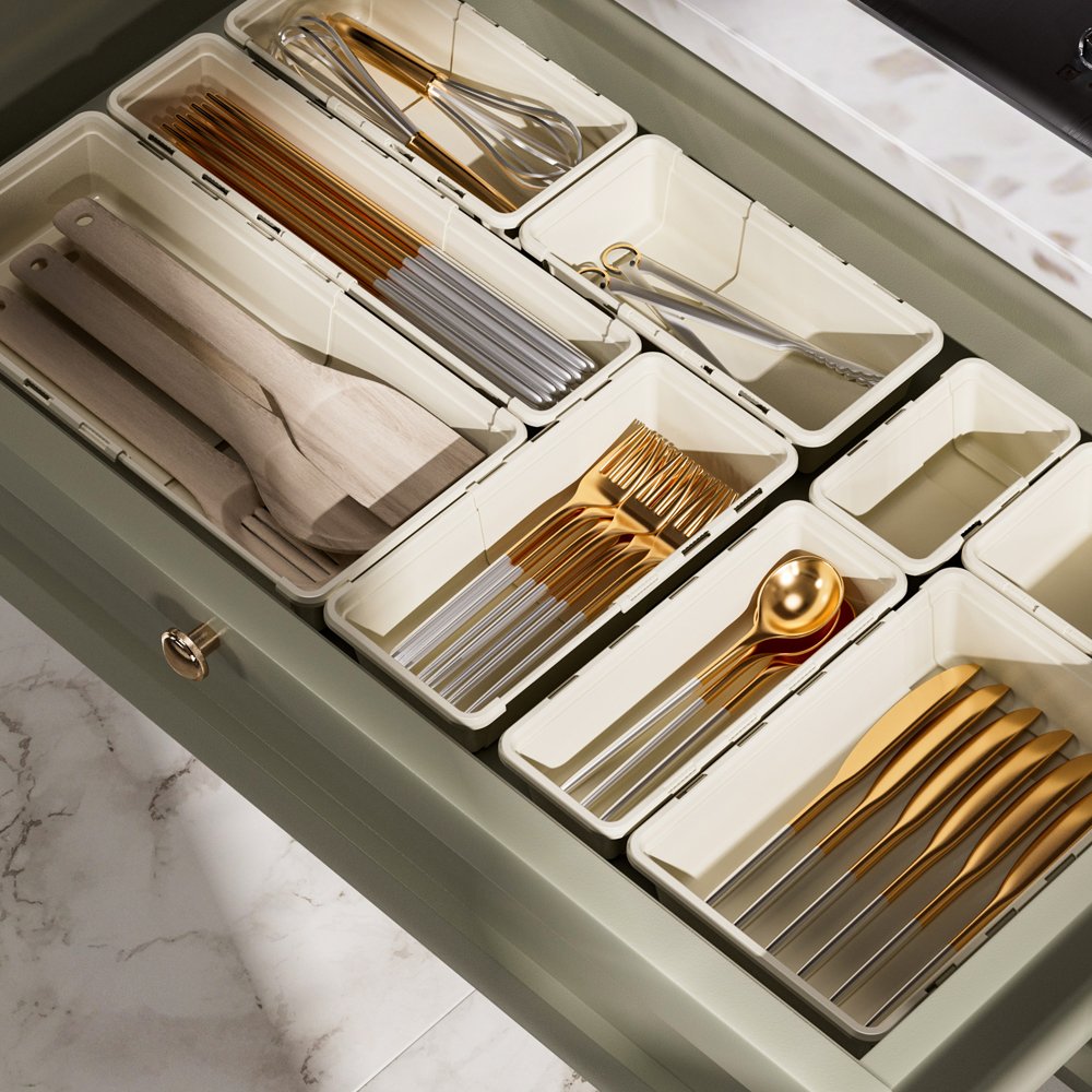 Plastic Drawer Organizer Tray for Makeup, Kitchen Utensils, Jewelries and Gadgets Desk Drawer Organizations