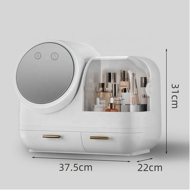 Usb Desktop Makeup Box With Led 3 color Light 360 Rotating Mirror Multifunction Plastic Makeup Organizer Cosmetic Storage Box