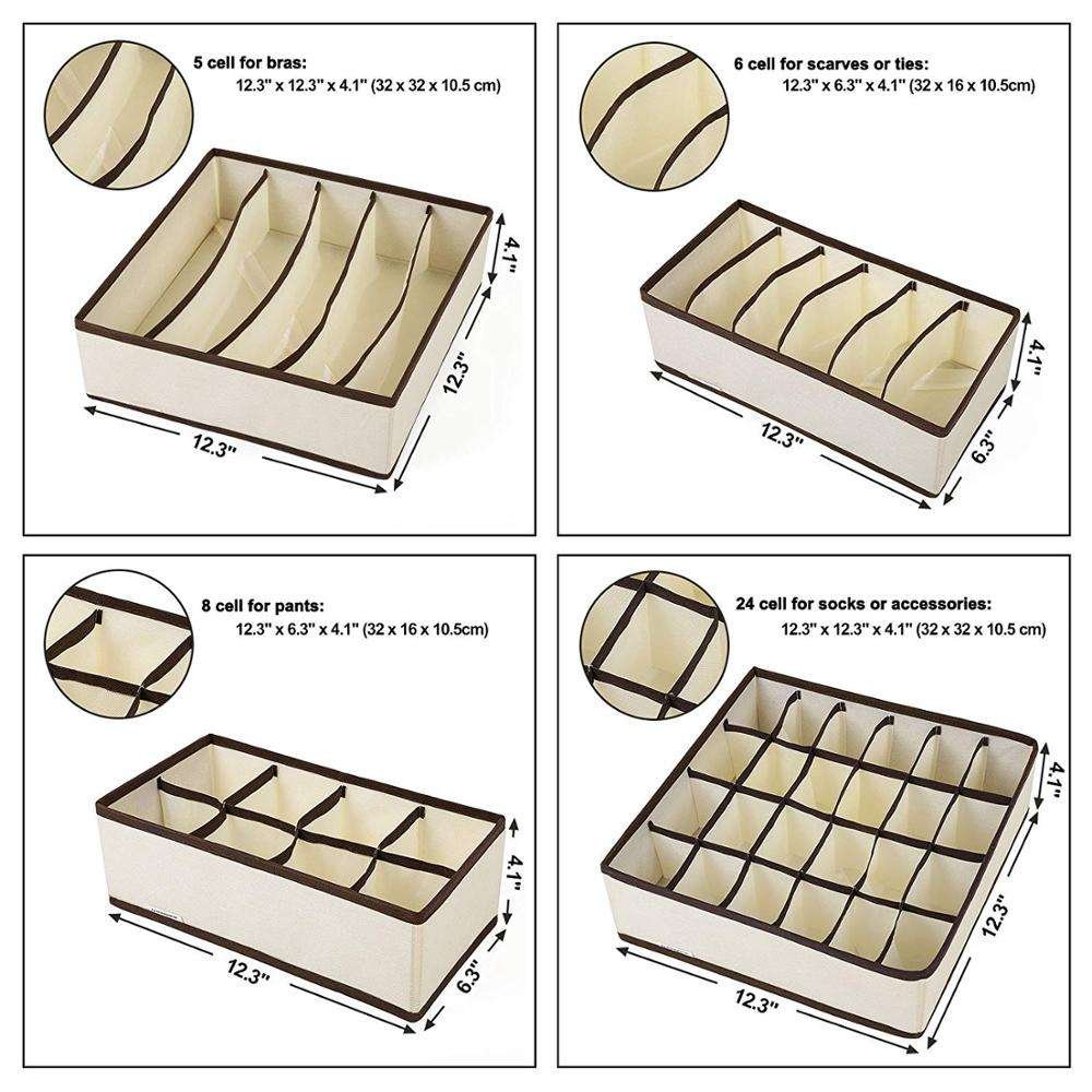 Drawer Underwear Storage Box Organizer Divider Fabric Foldable Dresser Bra Storage Bins