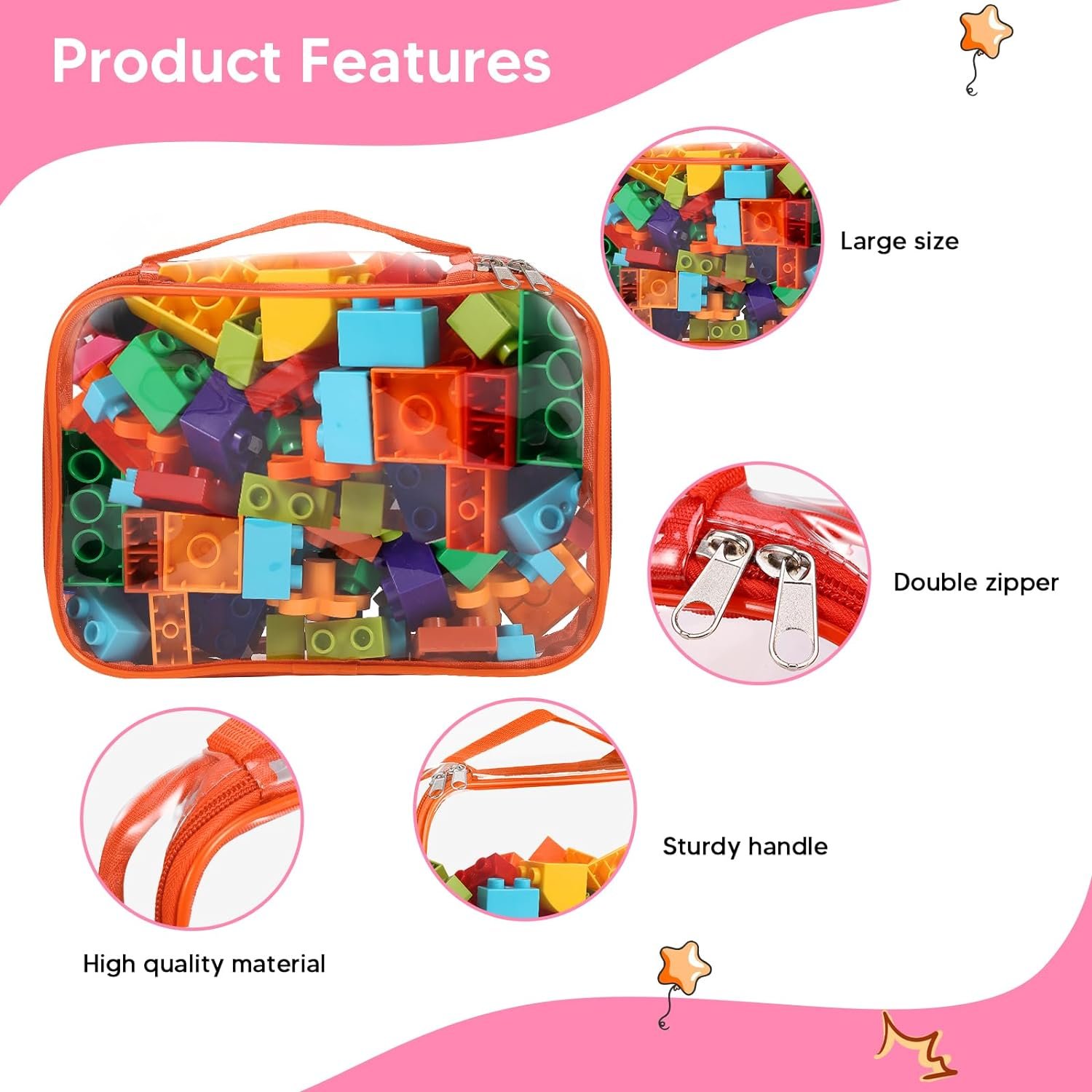 Toy Storage Bags with Zipper Clear PVC Organizing Bags with Zippered Waterproof Toy Bags for Storage