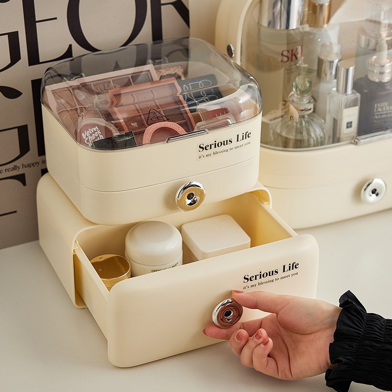 Oval Shape Plastic Make-up Boxes Makeup Kit Storage Box With Handle