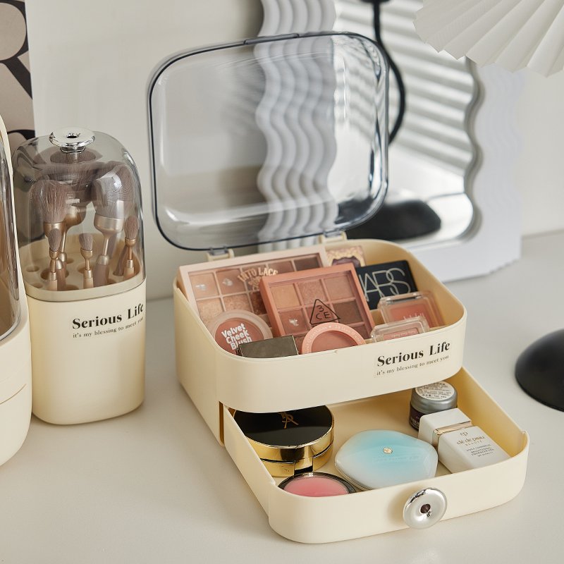 Oval Shape Plastic Make-up Boxes Makeup Kit Storage Box With Handle