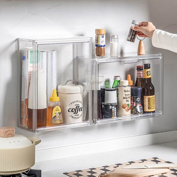 Wall-Mounted Cosmetic Storage Box Stackable Makeup Organizer For Cabinet Bathroom Perfume Display