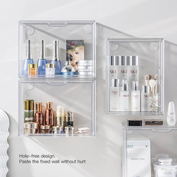Wall-Mounted Cosmetic Storage Box Stackable Makeup Organizer For Cabinet Bathroom Perfume Display