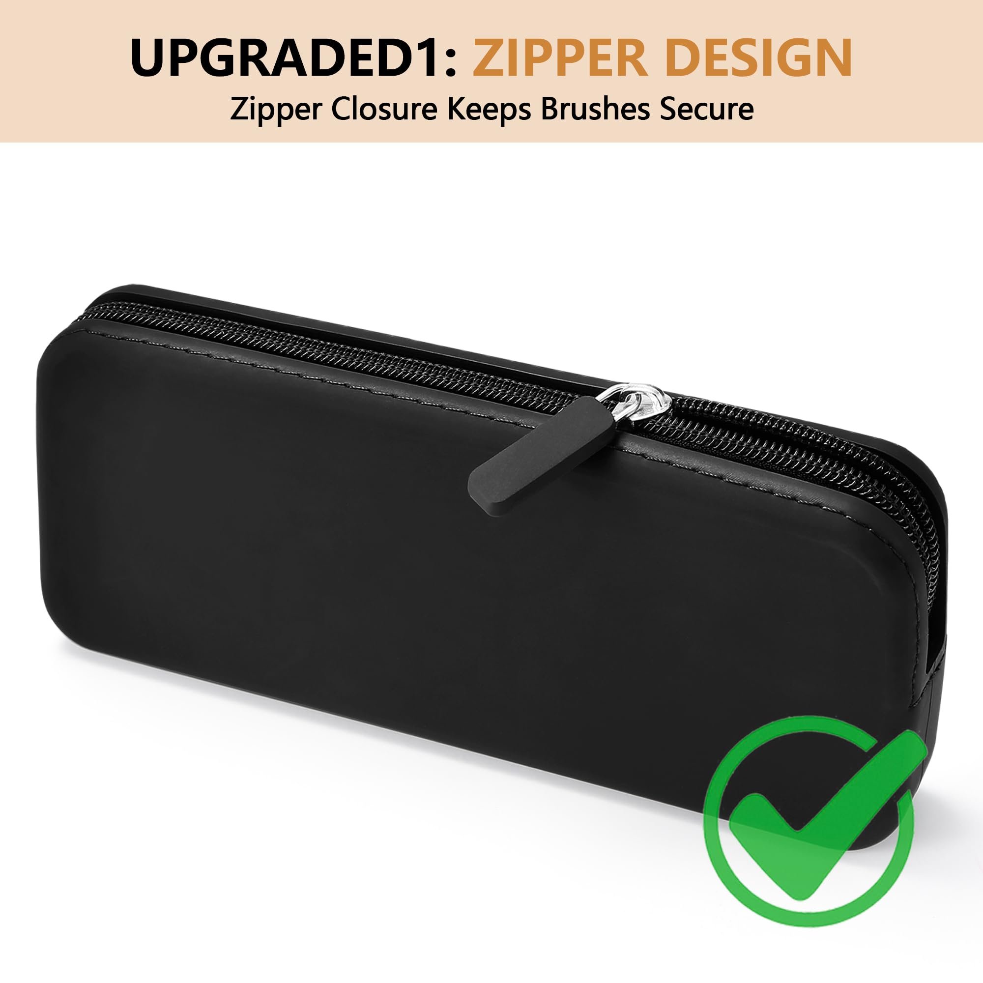 Large Travel Makeup Brush Holder - Zipper Anti-Fall Out Silicon Cosmetic Pouch, Makeup Tools Organizer For Travel