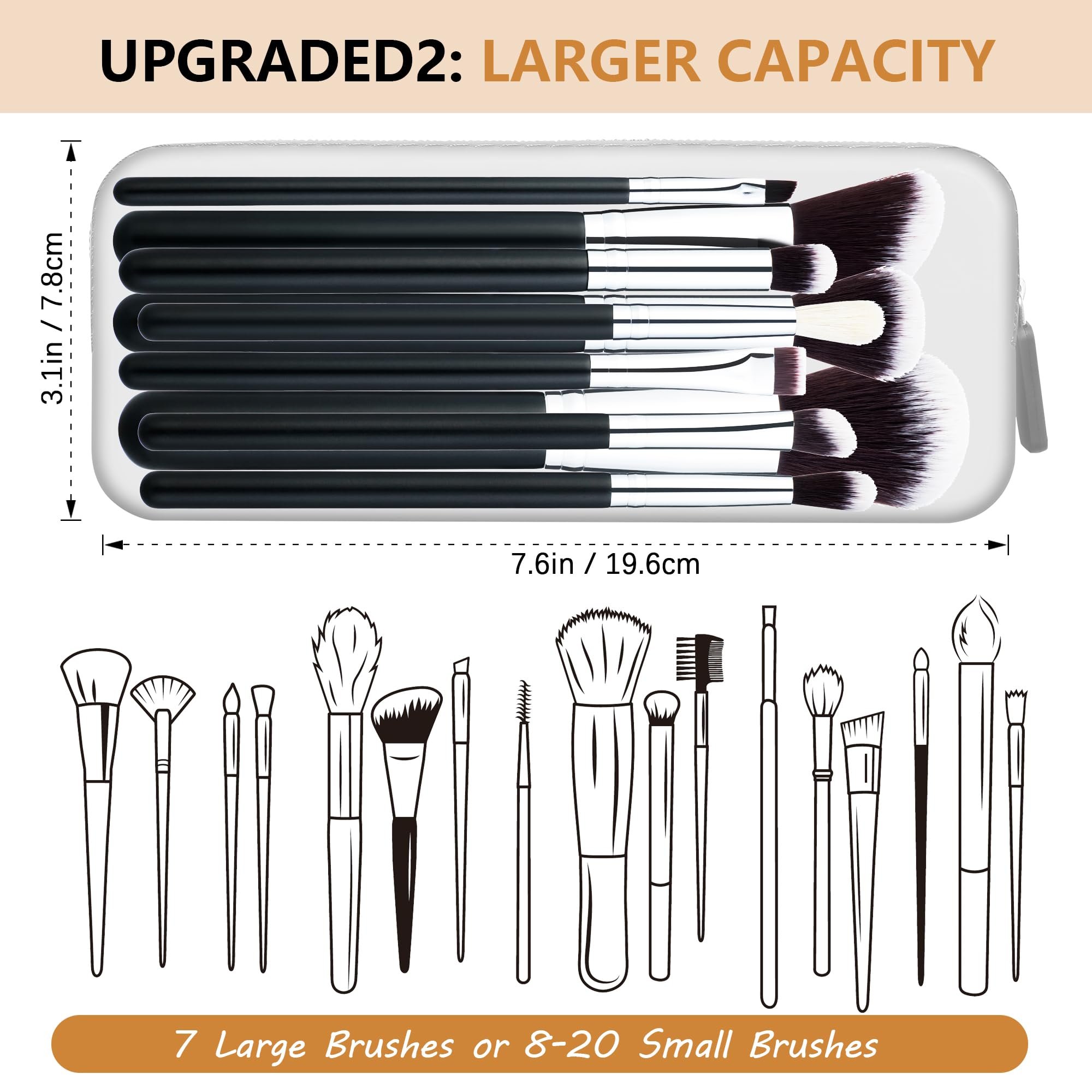 Large Travel Makeup Brush Holder - Zipper Anti-Fall Out Silicon Cosmetic Pouch, Makeup Tools Organizer For Travel