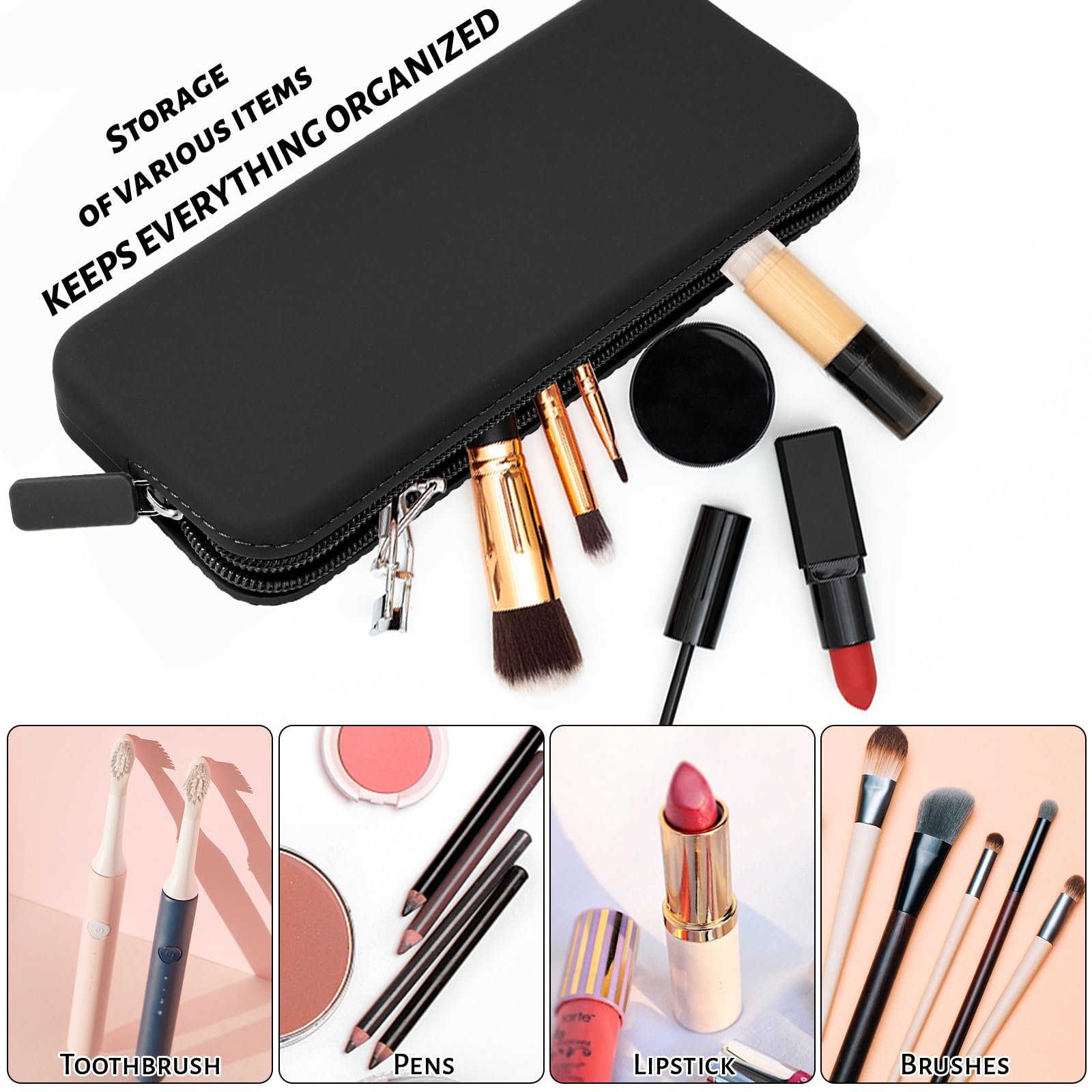 Large Travel Makeup Brush Holder - Zipper Anti-Fall Out Silicon Cosmetic Pouch, Makeup Tools Organizer For Travel