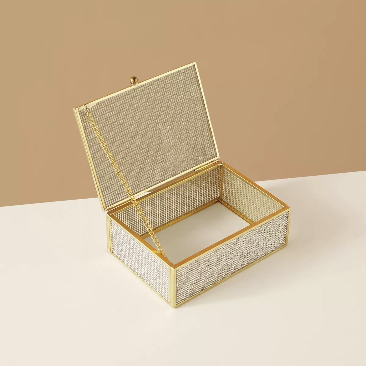 Home Decorative Luxury Design Brass and Diamond Glass Storage Box for Jewelry and Accessories Glass Box