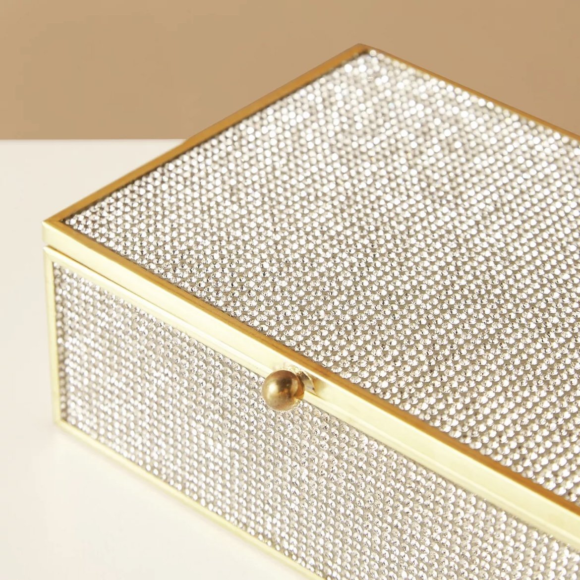 Home Decorative Luxury Design Brass and Diamond Glass Storage Box for Jewelry and Accessories Glass Box