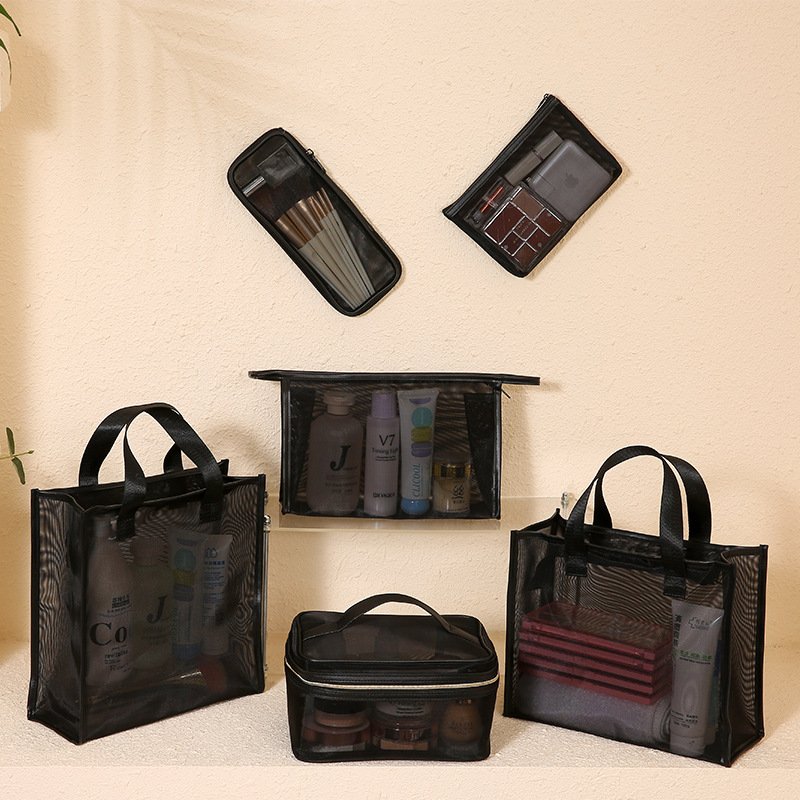 Custom Logo Transparent Travel Kits Sublimation Luxury Makeup Bag Mesh Toiletry Pouch Mesh Zipper Cosmetic Storage Bags