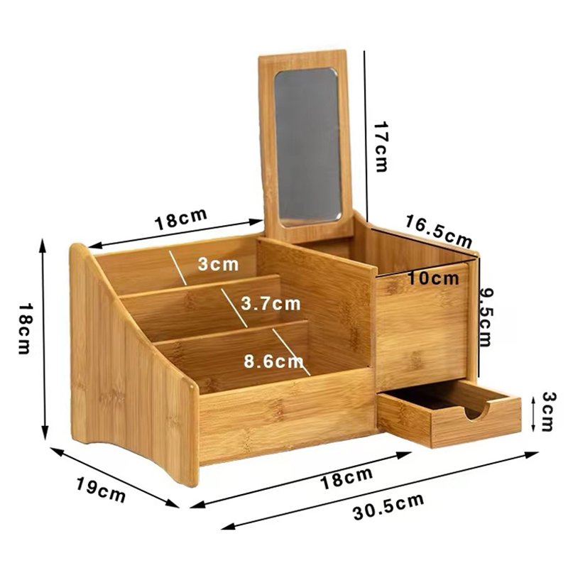 Bamboo Countertop Makeup Organizer Cosmetic Display Box