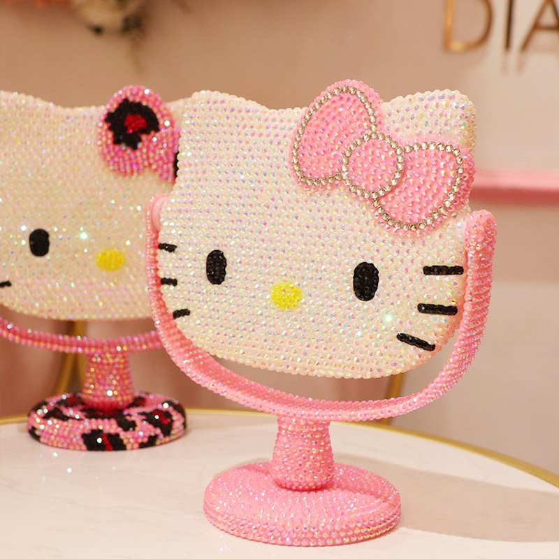 Hot creative gifts Handmade Rhinestone Melody Kitty Makeup Mirror Bling Dressing Mirror Portable Small Decorative Mirrors