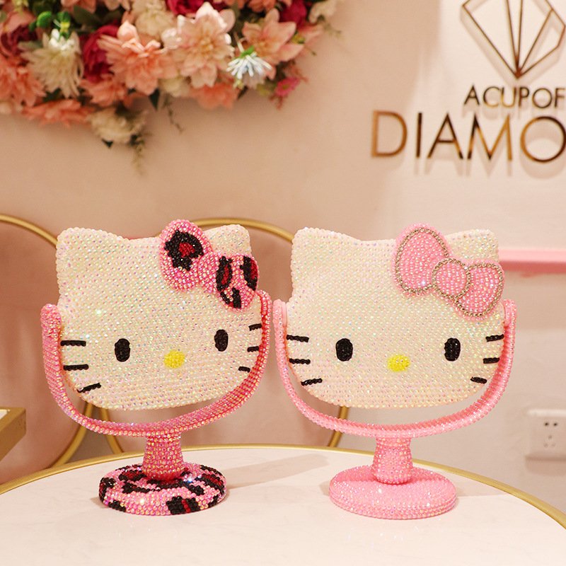 Hot creative gifts Handmade Rhinestone Melody Kitty Makeup Mirror Bling Dressing Mirror Portable Small Decorative Mirrors