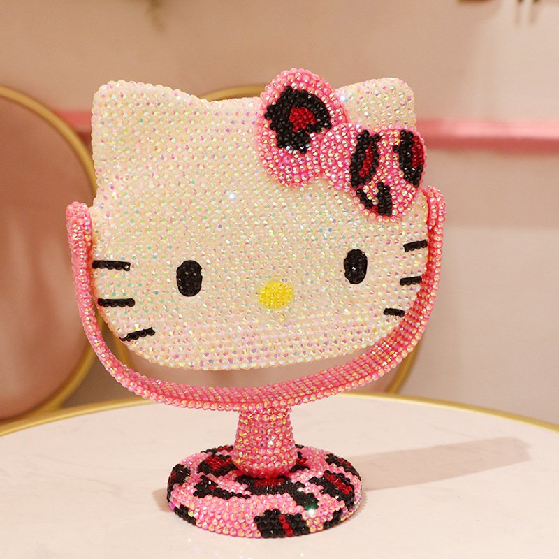 Hot creative gifts Handmade Rhinestone Melody Kitty Makeup Mirror Bling Dressing Mirror Portable Small Decorative Mirrors
