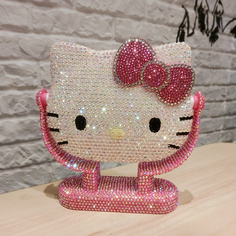 Hot creative gifts Handmade Rhinestone Melody Kitty Makeup Mirror Bling Dressing Mirror Portable Small Decorative Mirrors