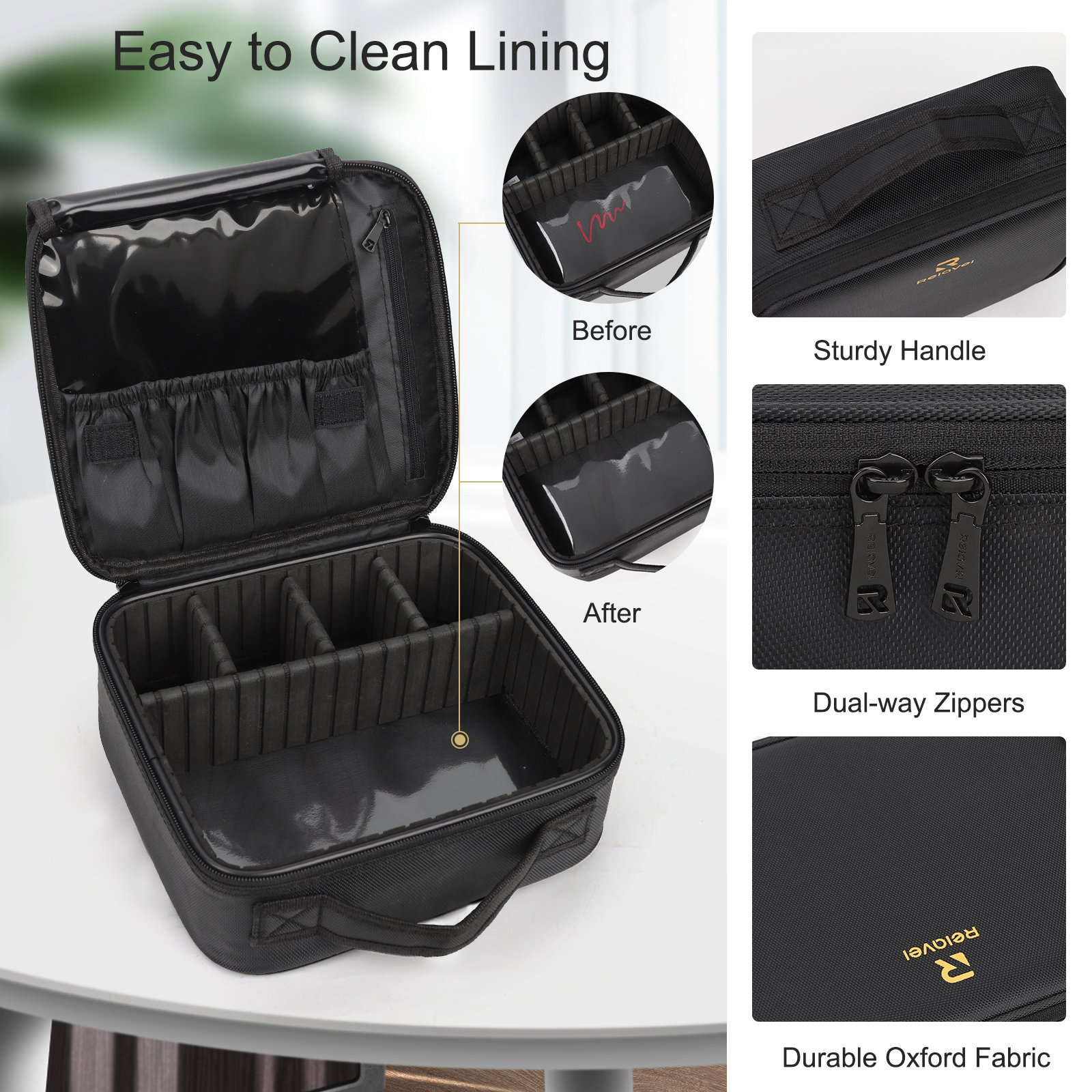 Relavel Adjustable Dividers Cosmetic Case Washable Plastic and Heat Insulation Layer For Lipstick Makeup Toiletry Accessories