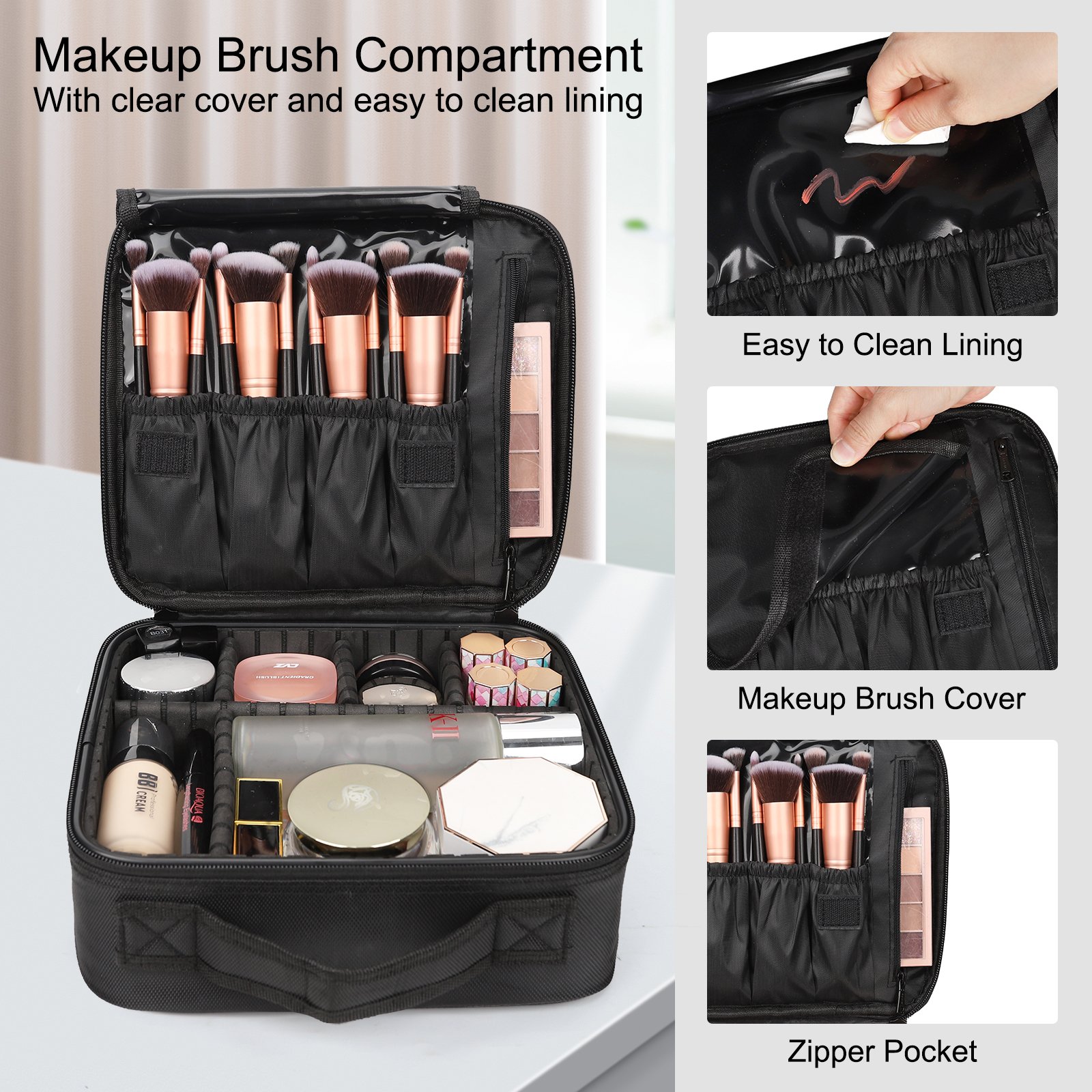 Relavel Adjustable Dividers Cosmetic Case Washable Plastic and Heat Insulation Layer For Lipstick Makeup Toiletry Accessories