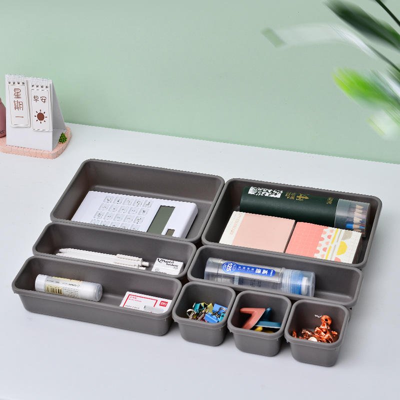 HUAMU 8pc Set Interlocking Storage Box Trays for Kitchen Bathroom Makeup Office