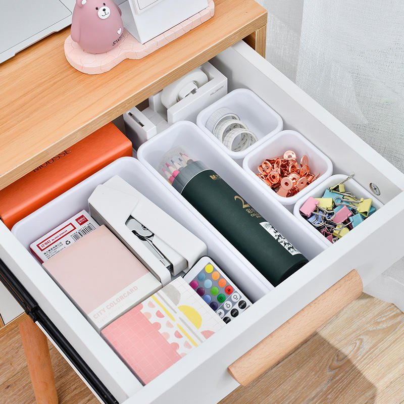 HUAMU 8pc Set Interlocking Storage Box Trays for Kitchen Bathroom Makeup Office
