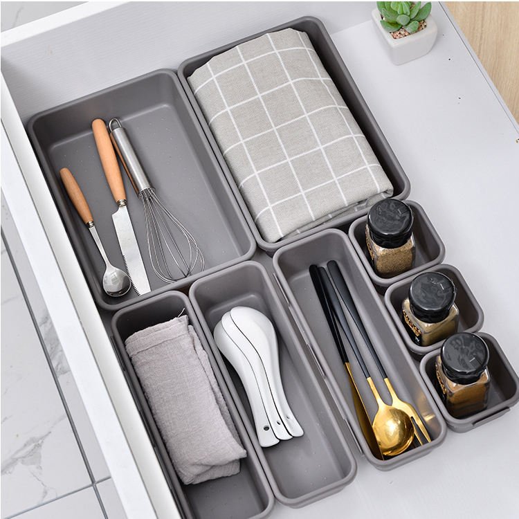 HUAMU 8pc Set Interlocking Storage Box Trays for Kitchen Bathroom Makeup Office