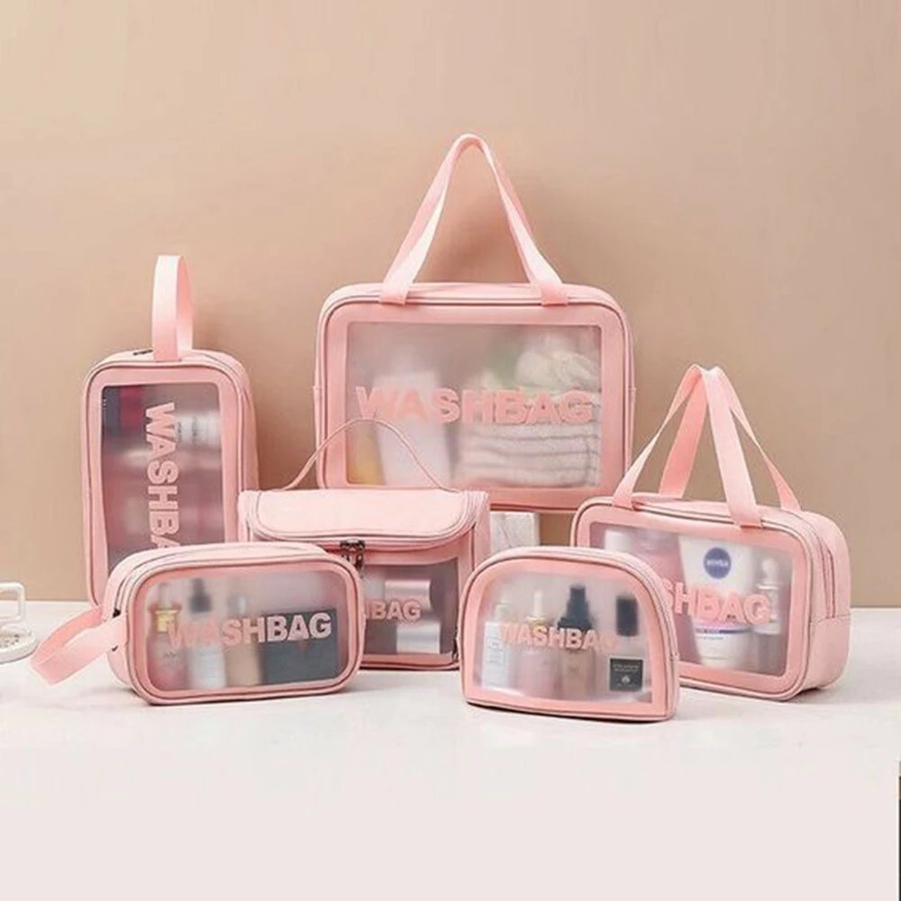 Pink Cosmetic Bag Custom Logo Printed Fashion Makeup Bag Travel Waterproof Frost Pvc Toiletry Bags