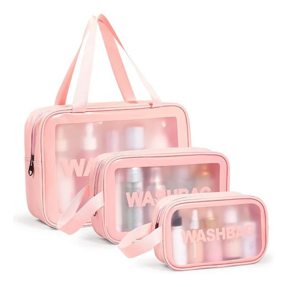 Pink Cosmetic Bag Custom Logo Printed Fashion Makeup Bag Travel Waterproof Frost Pvc Toiletry Bags