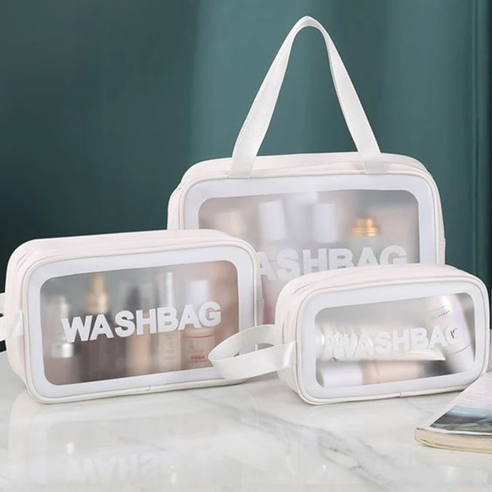 Pink Cosmetic Bag Custom Logo Printed Fashion Makeup Bag Travel Waterproof Frost Pvc Toiletry Bags