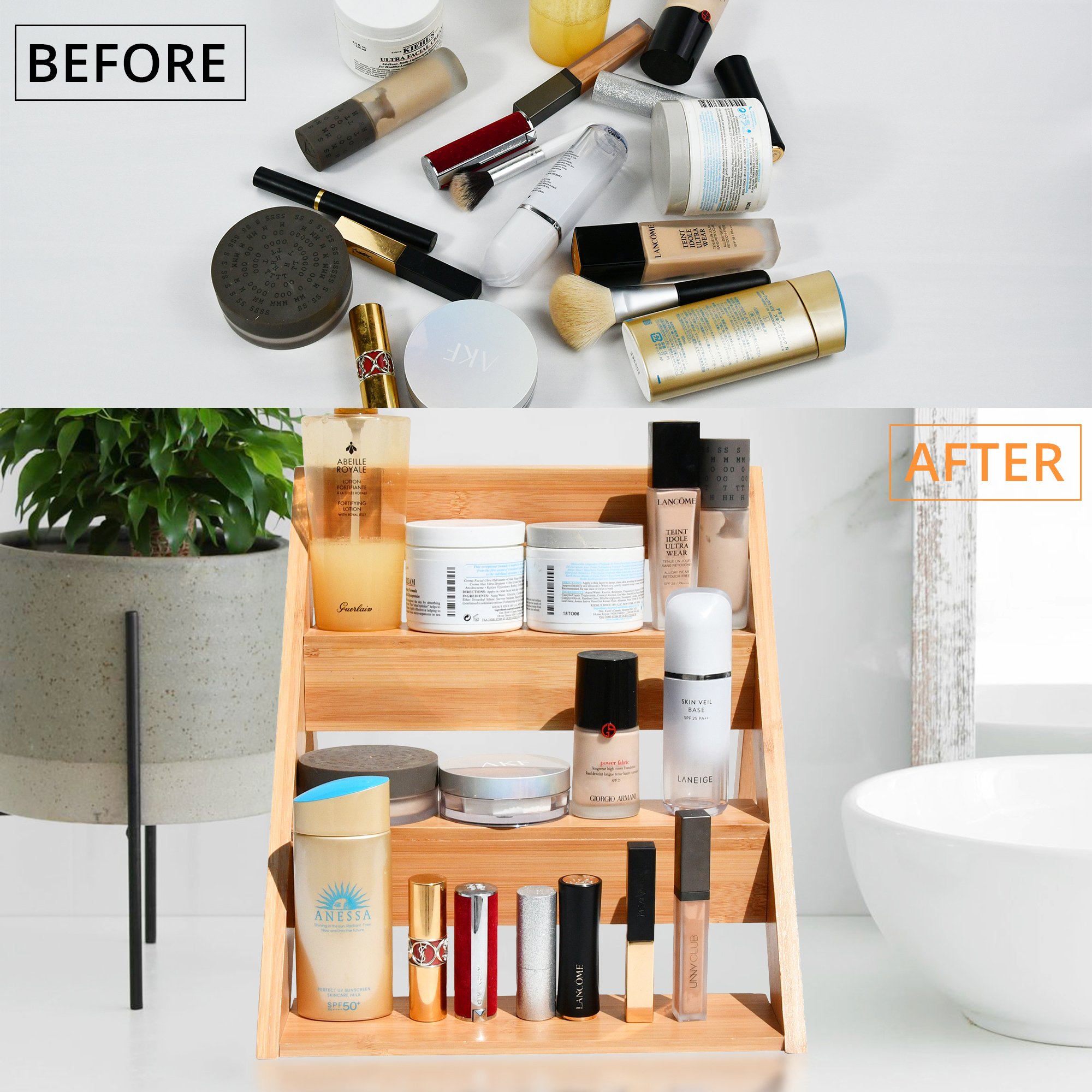 Makeup Bamboo Bathroom Organizer Storage Counter Countertop or Dresser Top Wood Cosmetic Tray