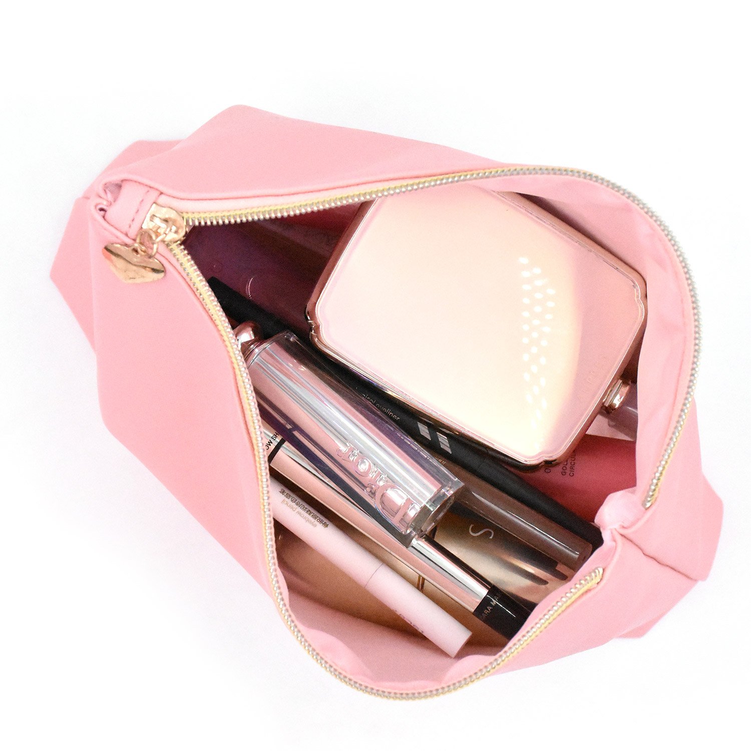 Custom Label Pink Zipper Makeup Bag Portable Travel Cosmetic Bag 2 Pcs Makeup Pouch