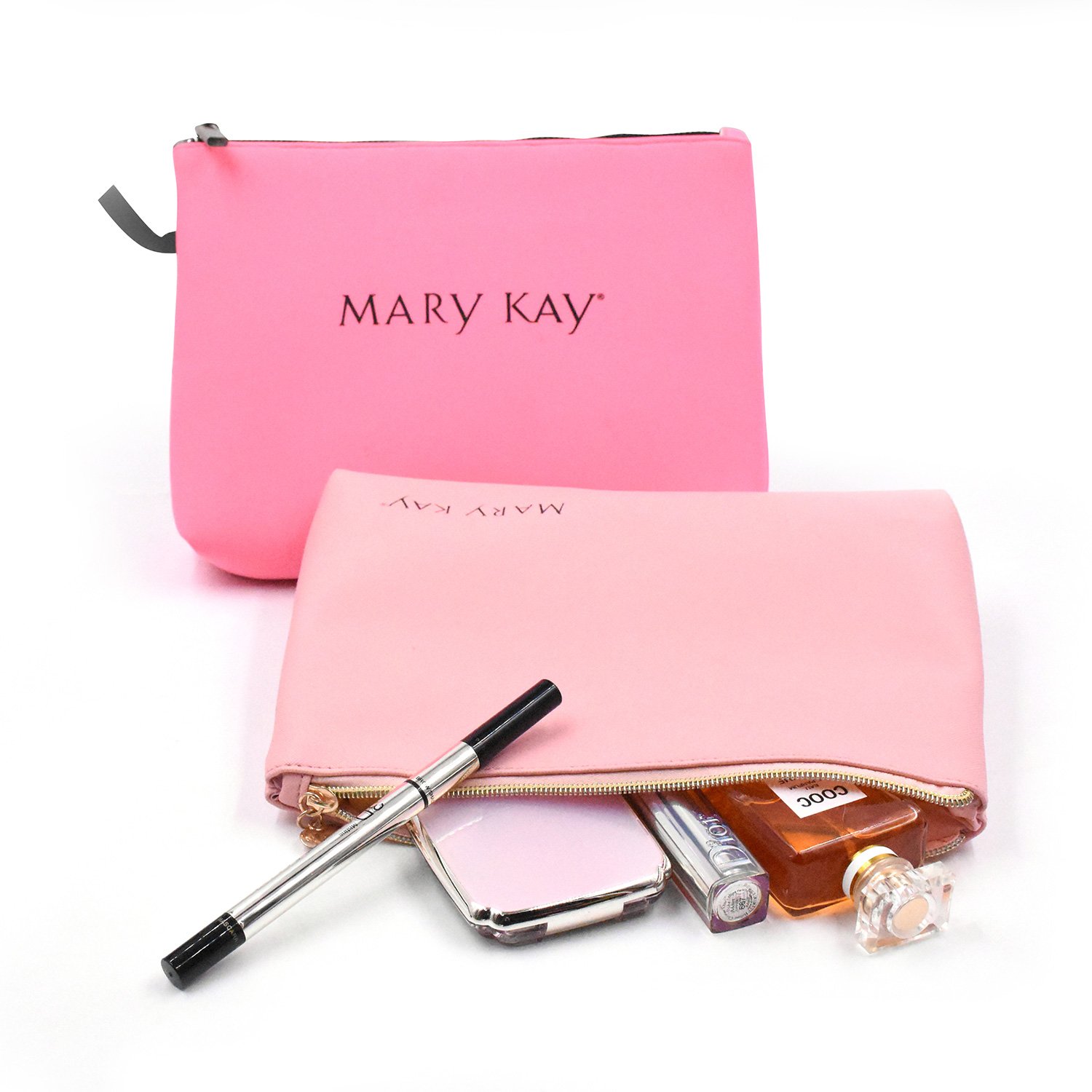 Custom Label Pink Zipper Makeup Bag Portable Travel Cosmetic Bag 2 Pcs Makeup Pouch