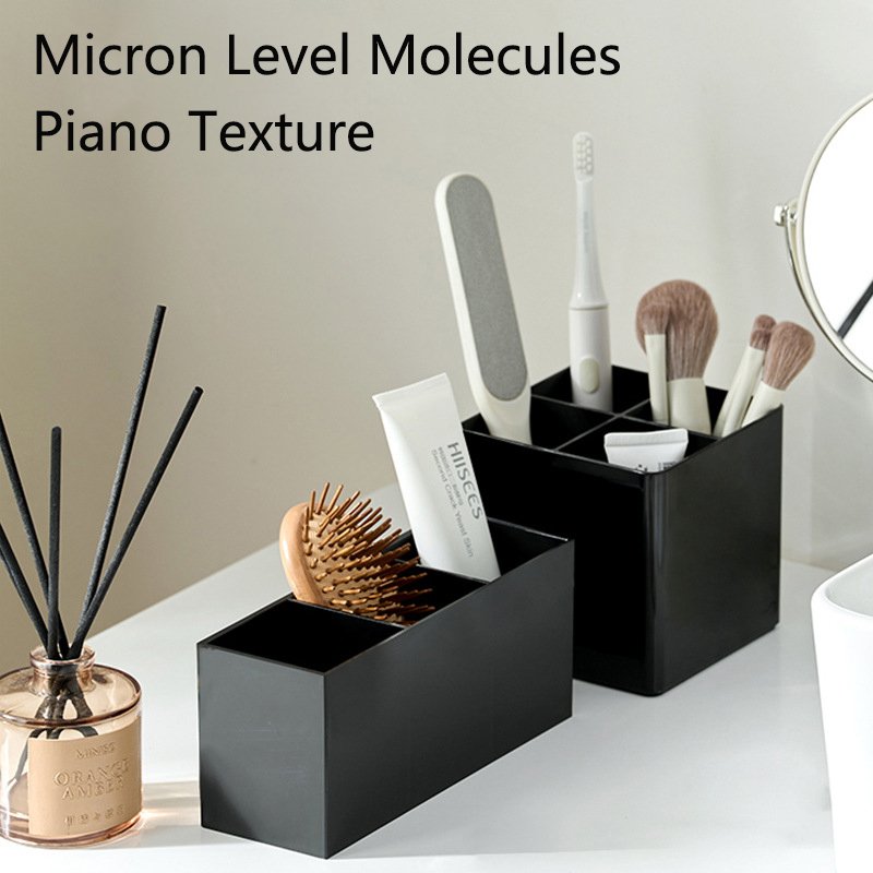 4-Section Makeup Brush & Pencil Holder Versatile Office & Cosmetic Storage Box Solution Premium Black Acrylic Desk Organizer