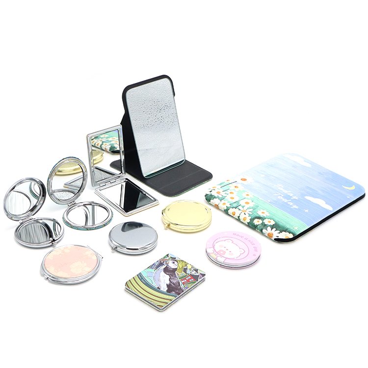 Customized Private Label Mini Pocket Mirror For Makeup Customized Logo Round Rectangle Blank Metal Leather Pocket Mirror