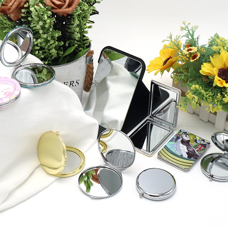 Customized Private Label Mini Pocket Mirror For Makeup Customized Logo Round Rectangle Blank Metal Leather Pocket Mirror