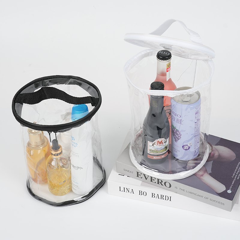Customized round bottom clear plastic cylinder pvc gift bags sewing barrel bag organizer for makeup toys