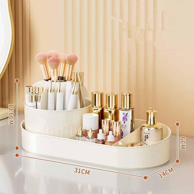 Desktop Skincare Storage Box Rotating Brush Holder with Drawer Cosmetic Dressing Table Organizer Box